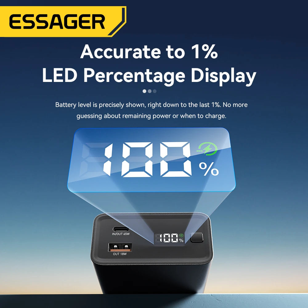 ESSAGER 20000 mAh prenosna baterija 65 W PD za iPhone 17 MacBook