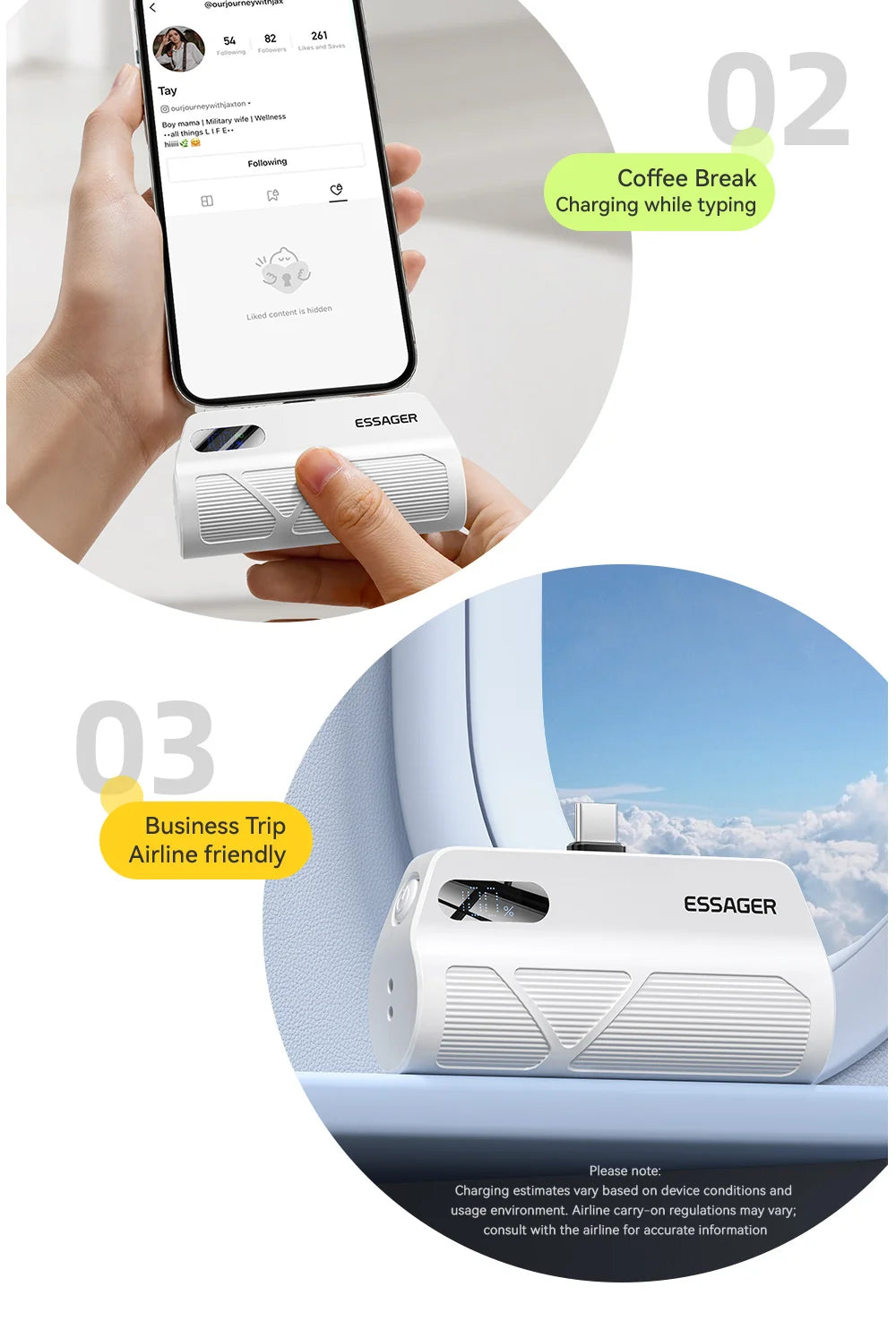 ESSAGER Mini kapsula prenosna baterija 5000 mAh 20 W PD hitro polnjenje