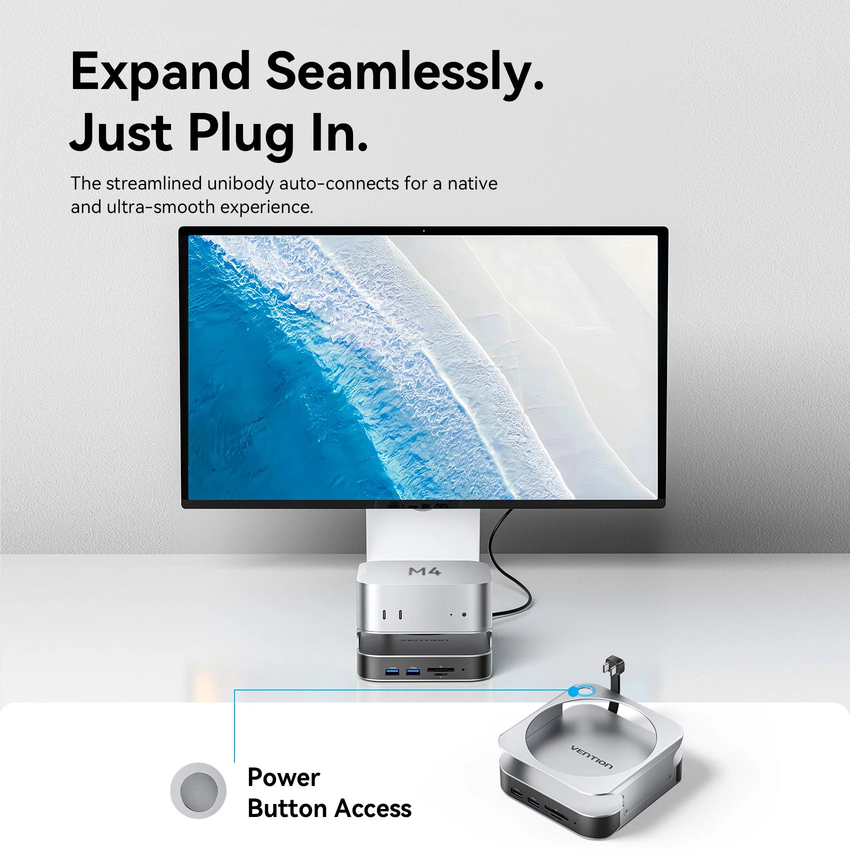 Vention USB‑C Dock for Mac Mini M4/M4 Pro | DP 4K240Hz, M.2 NVMe, USB 3.2 10Gbps, SD/TF