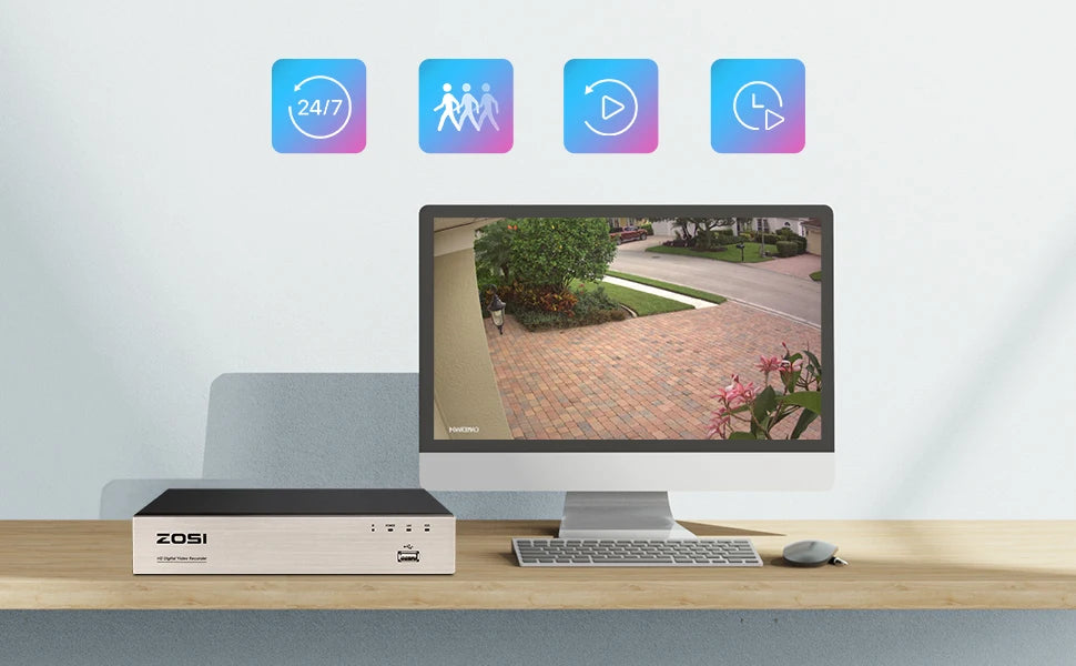ZOSI 8-kanalni 1080P žični varnostni sistem kamer – H.265+ 5MP Lite DVR snemalnik z 2MP notranjo/zunanjostjo