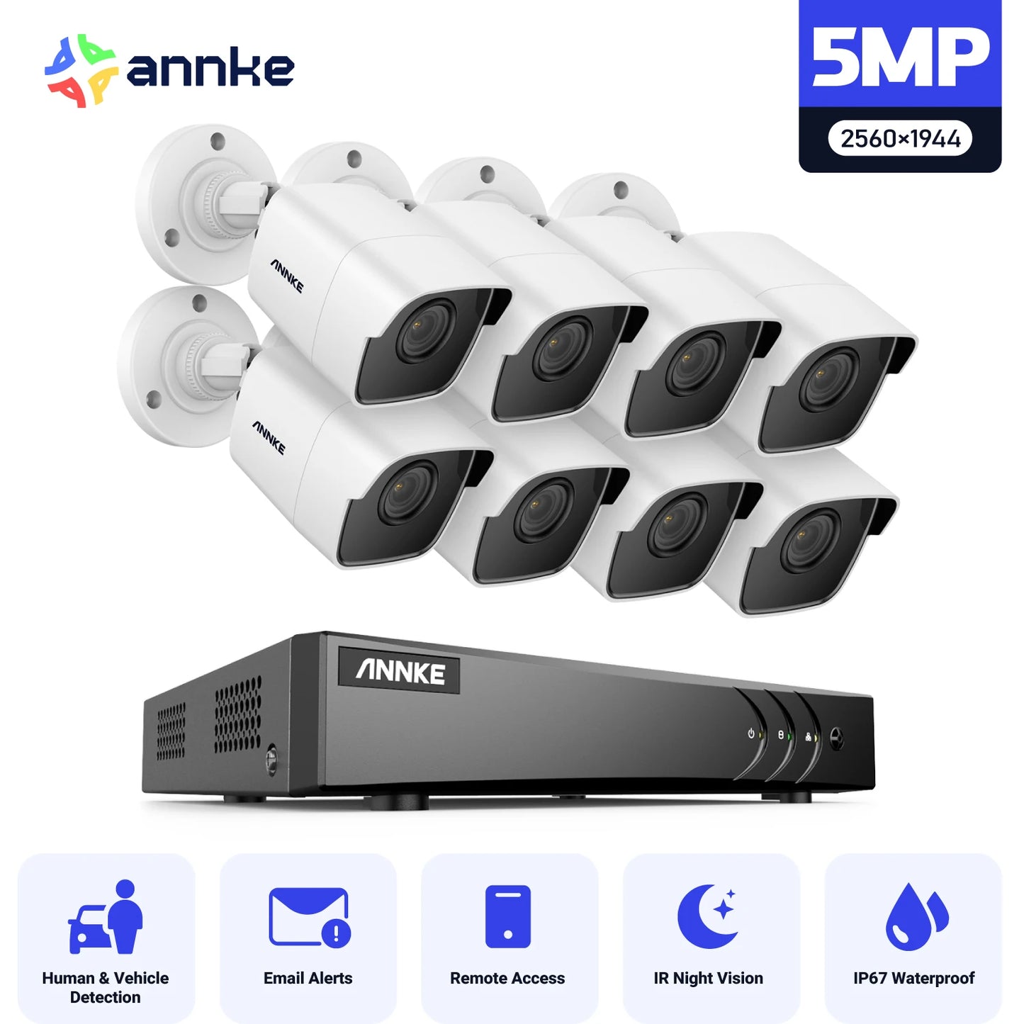 ANNKE 5MP Lite CCTV sistem | H.265+ DVR, Bullet kamere, IR nočni vid