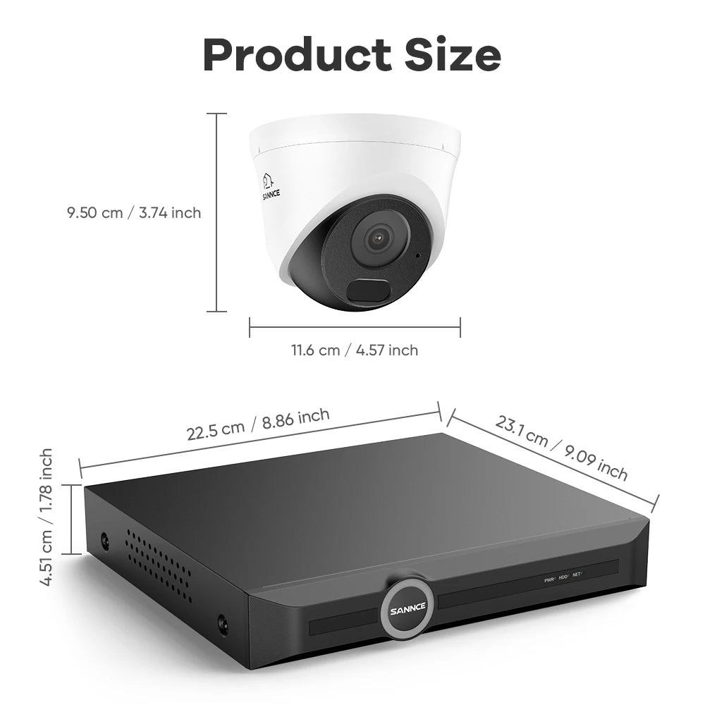 SANNCE 5MP PoE CCTV sistem | 8-kanalni NVR, snemanje zvoka, 30 m nočni vid, zaznavanje ljudi in vozil