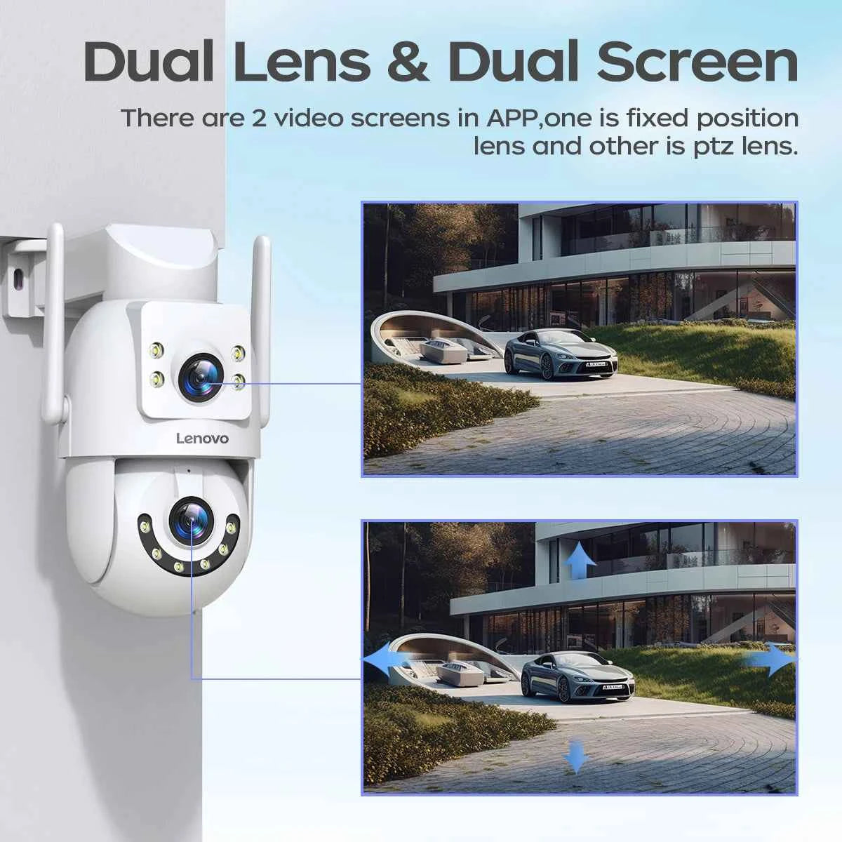 Lenovo WiFi PTZ Security Camera 8MP With Dual Screen Color Night Vision Outdoor Surveillance CCTV Camera Auto Tracking IP Camera - Limetastore