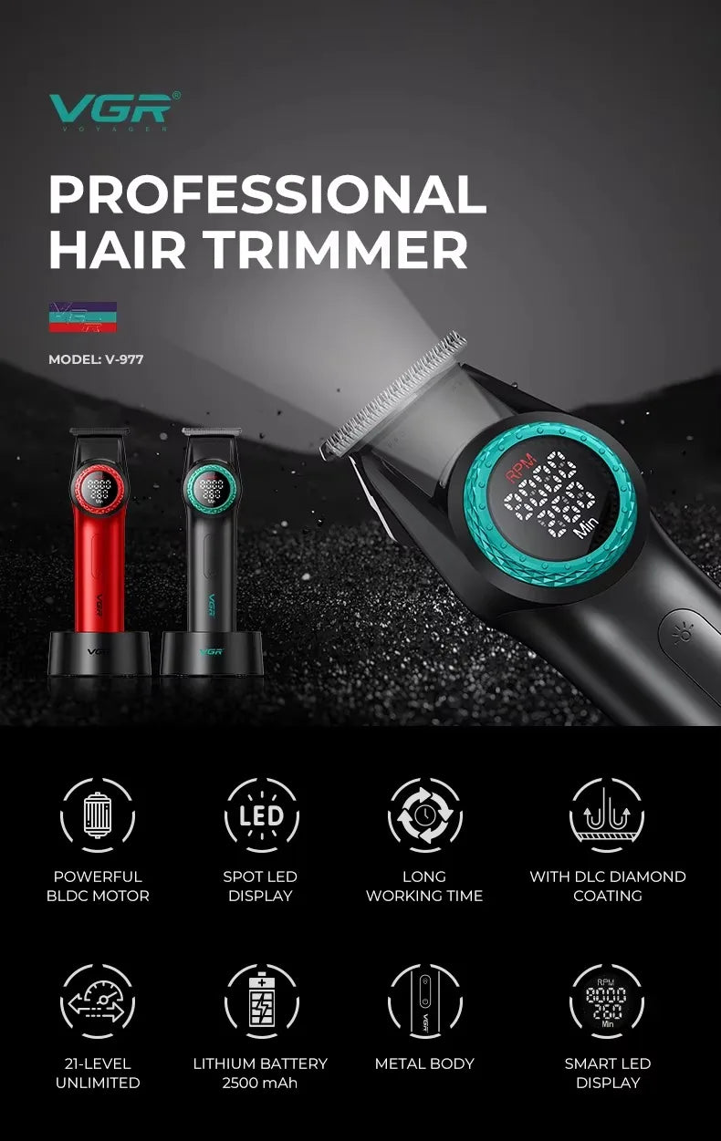 VGR V-001 PRO Hair Clipper – 9,000 RPM, 4600mAh, 300-Min Runtime