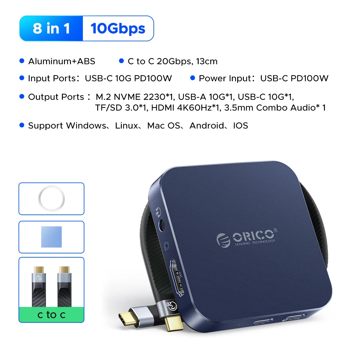 ORICO magnetno ohišje za M.2 2230 NVMe SSD z 10 Gbps USB-C priklopno postajo