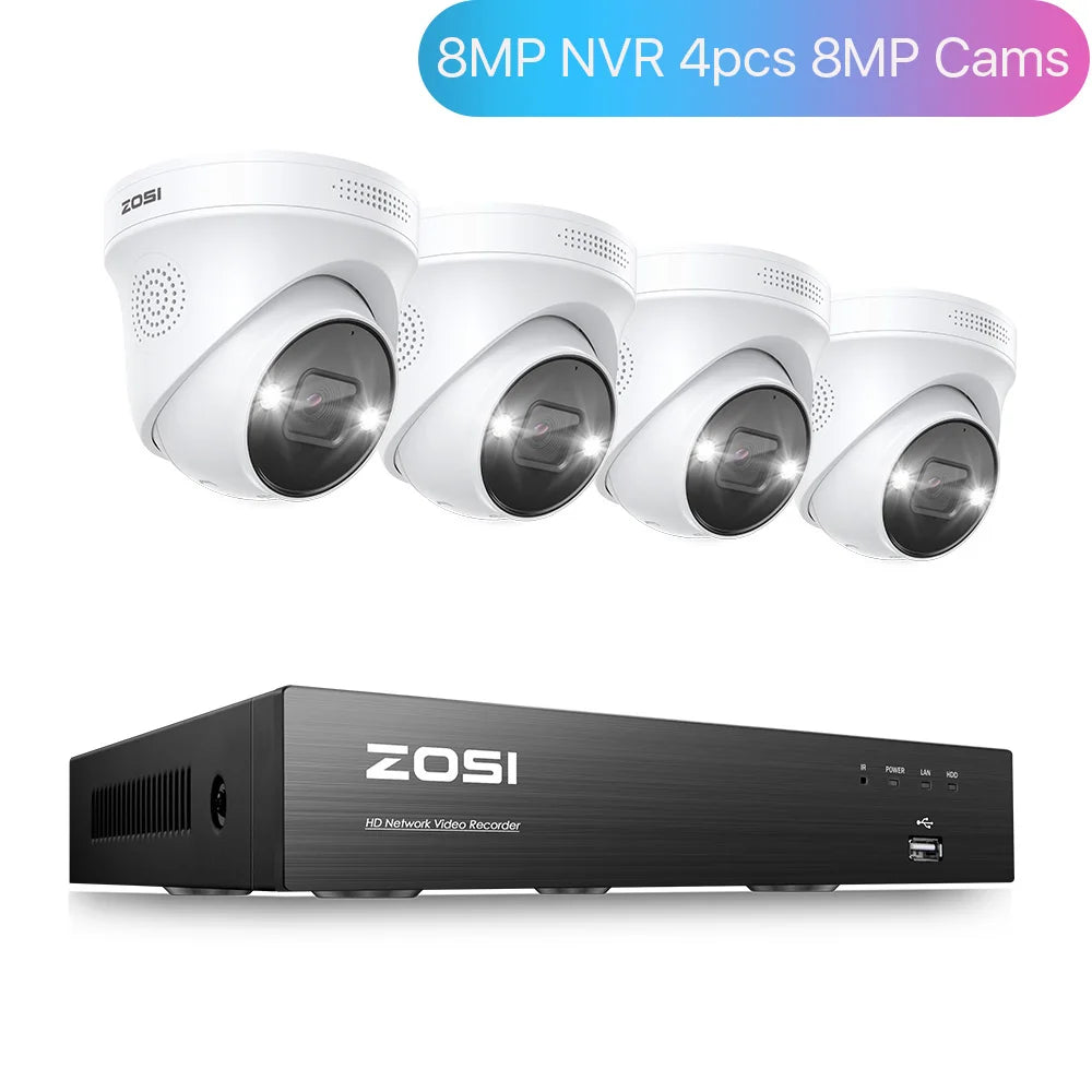 ZOSI 4K 8MP PoE Security Camera System – 8CH H.265+ NVR with 5MP/8MP Outdoor IP Cameras | AI Human/Vehicle Detection & Full‑Color Night Vision | Home & Business CCTV Kit