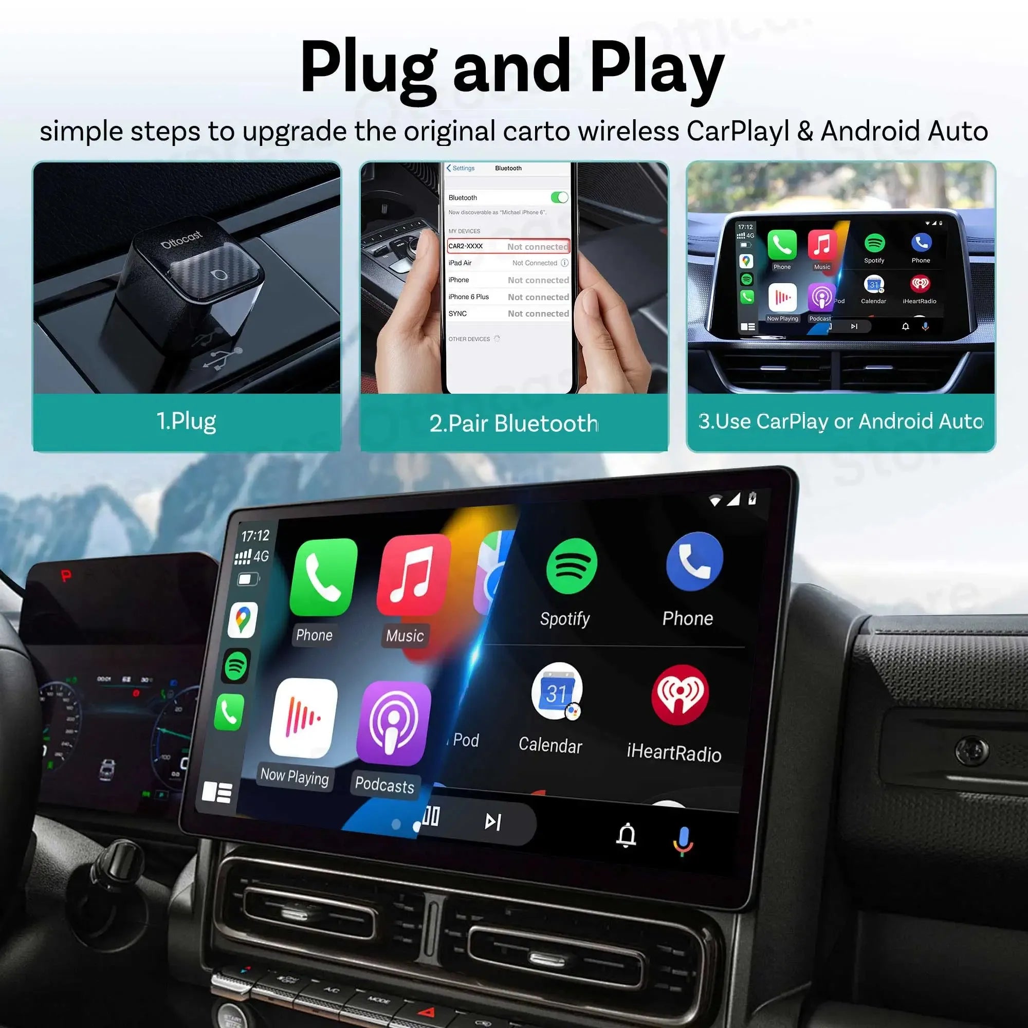 Brezžični adapter OTTOCAST Mini Core za CarPlay in Android Auto