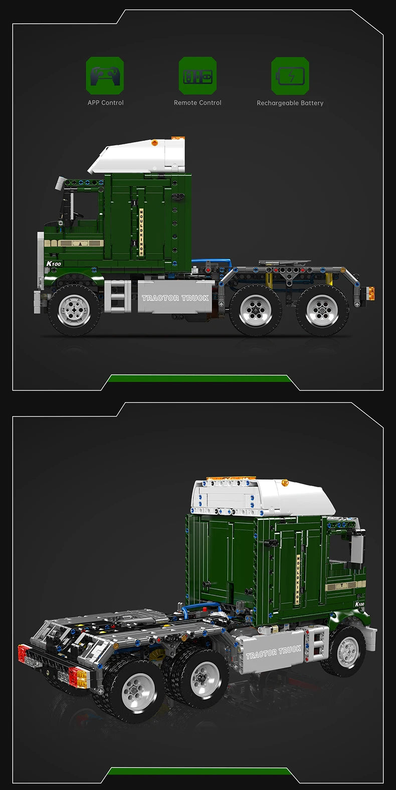 Mould King 13202 Motorized K100 Aerodyne Tractor Truck | RC Technical American Cabover Building Set - Limetastore