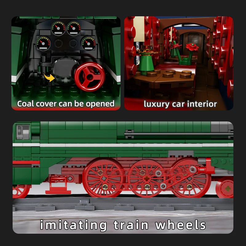Mould King 12007 Remote Control BR18 201 German Express Train | Motorized Steam Locomotive Building Set - Limetastore