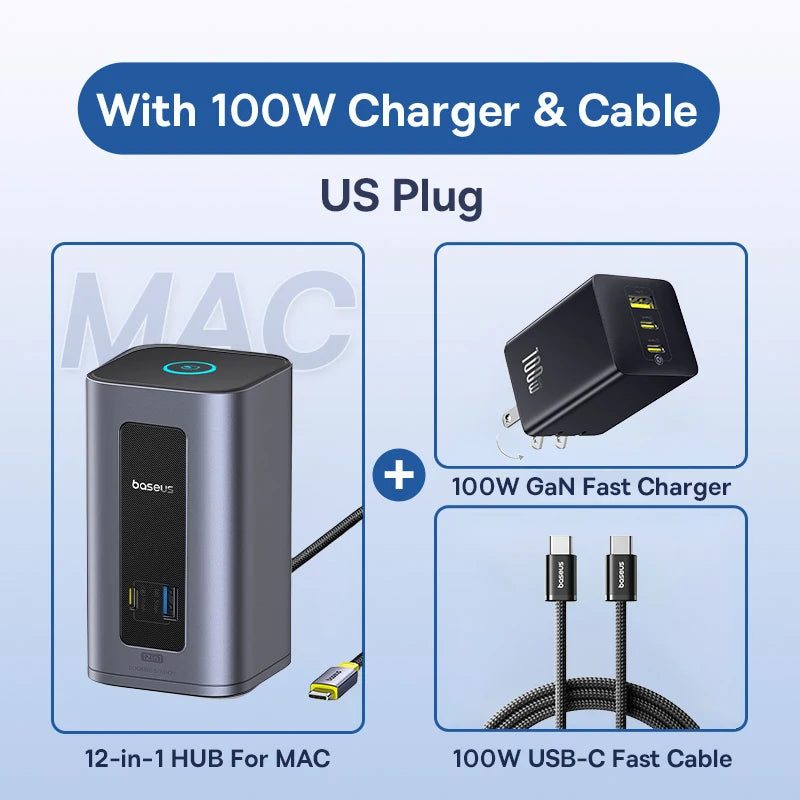 Bazna postaja Baseus 12-v-1 USB-C HUB | DisplayPort + HDMI 4K@60Hz MST, USB 3.2, RJ45, PD 100W