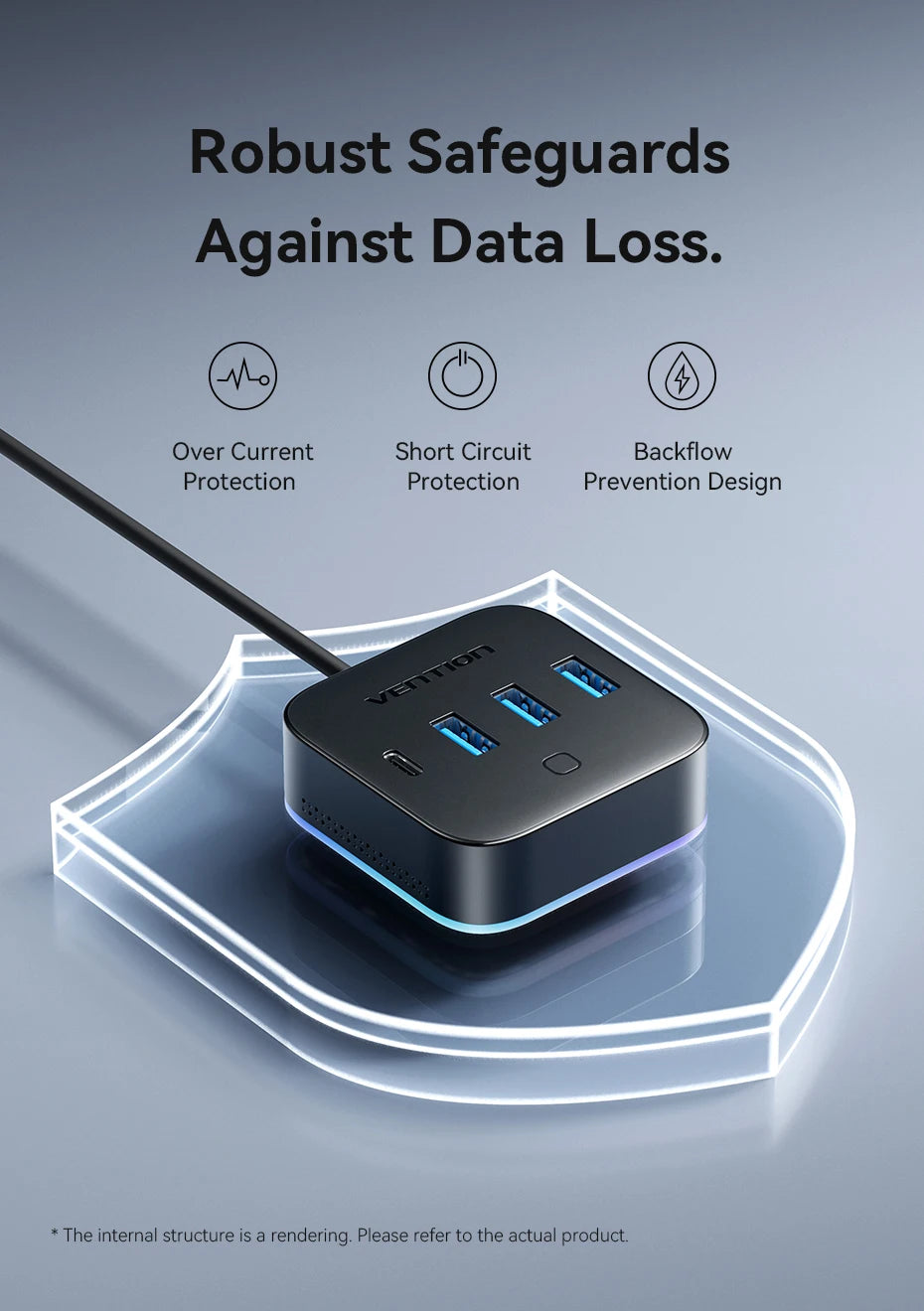 Vention USB 3.0 / USB-C 3.2 Gen1 RGB zvezdišče | 4-portni 5Gbps namizni razdelilnik za PC in prenosnik