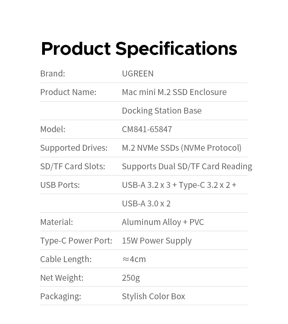 UGREEN USB-C priklopna postaja za Mac Mini M4/M4 Pro z ohišjem za SSD M.2 NVMe