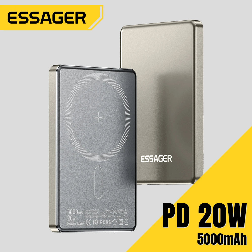 ESSAGER tanka magnetna brezžična prenosna baterija 20W 5000mAh MagSafe