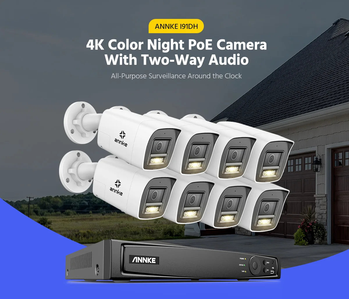 ANNKE 4K 8MP PoE CCTV sistem | 8-kanalni NVR, dvosmerni zvok, zaznavanje ljudi in vozil, 4 mm leča