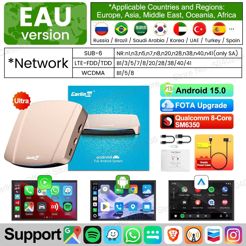 Brezžični CarPlay AI Box CarlinKit Android 15 SM6350 8+128 GB