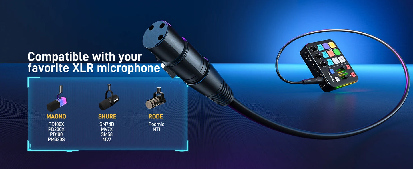 Maono G1 NEO – Gaming Audio Mixer 4‑Channel | RGB Effects, Custom Sound Pads, XLR Mic Interface, Streaming & Podcast Mixer