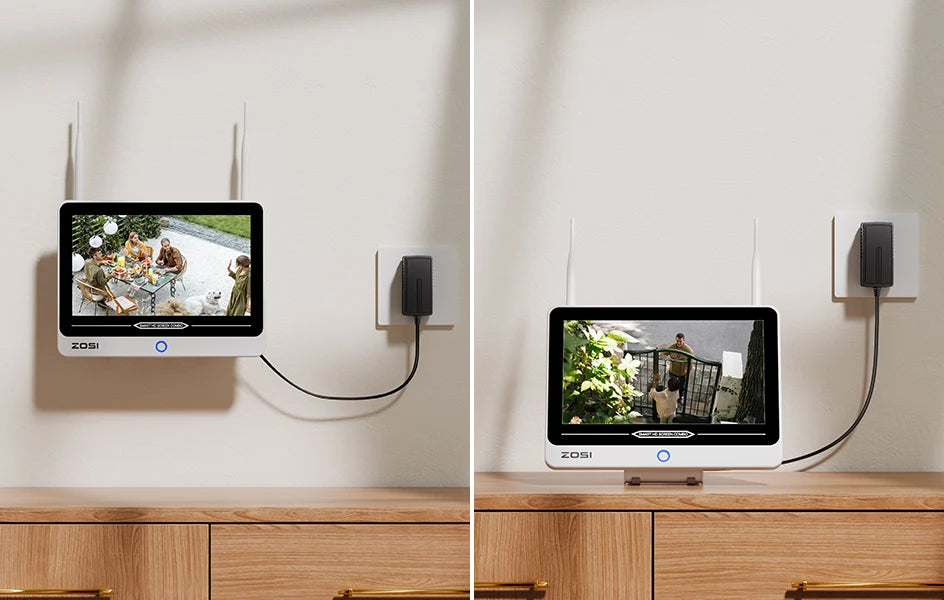 Varnostni kamerov sistem ZOSI 2K Wi-Fi 6 8-kanalni – 12'' LCD-zaslon, 3MP notranje/zunanje vtične WiFi kamere