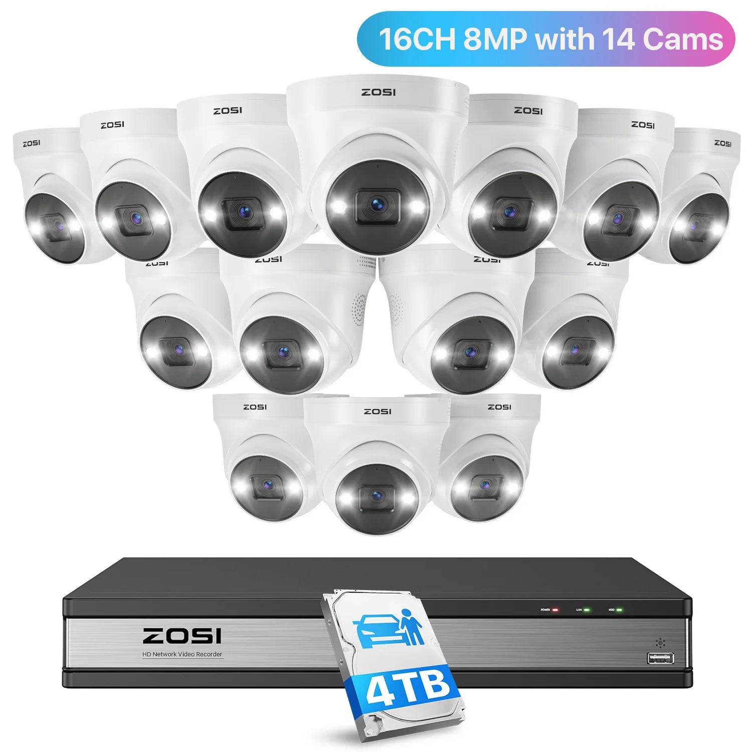 ZOSI 16CH 4K PoE Security Camera System – 8MP AI Detection IP Cameras | Waterproof 5MP/8MP