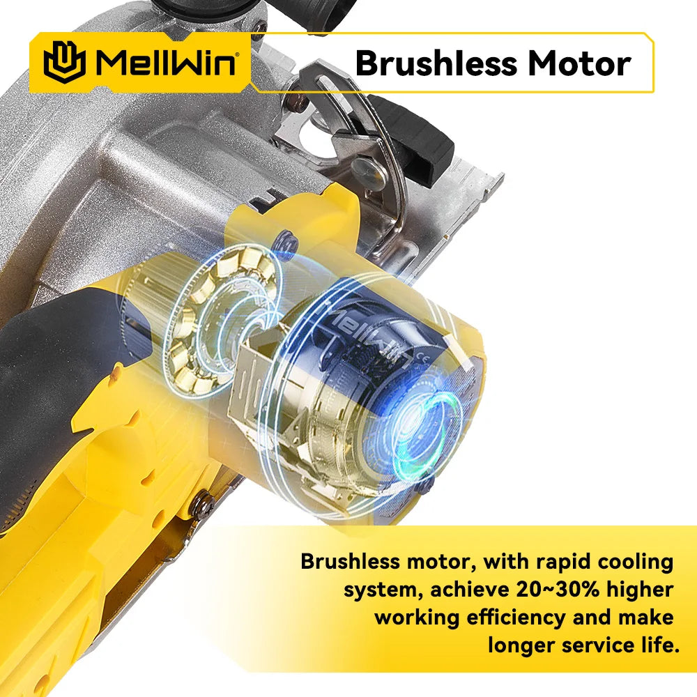 MELLWIN Brushless 6 Inch Electric Circular Saw 3 Gear Cordless Handheld Circular Saw Woodworking Tool For Makita 18V Battery Pin - Limetastore