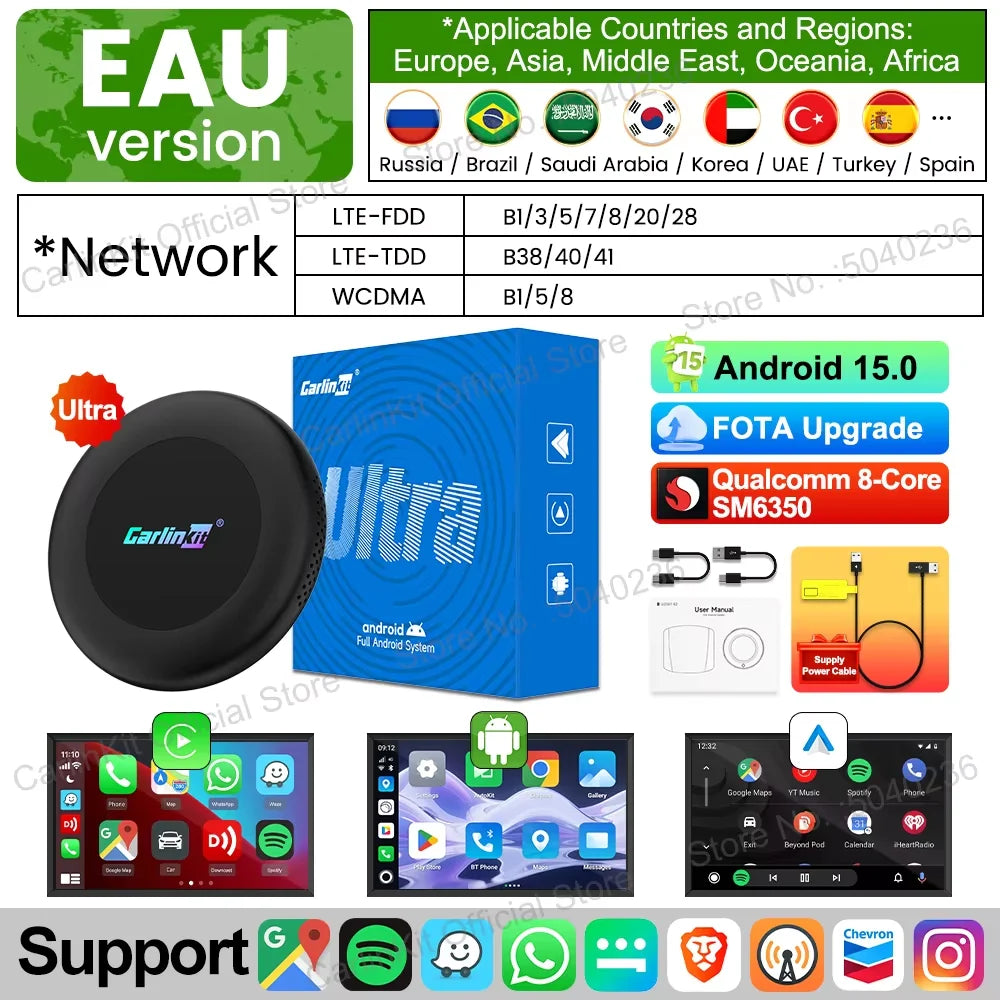 Brezžični CarPlay AI Box CarlinKit Android 15 SM6350 8+128 GB