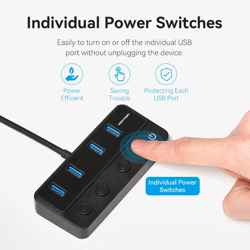 Vention USB 3.0 HUB s posameznimi stikali | 5Gbps visokohitrostni podaljšek USB-A vrat
