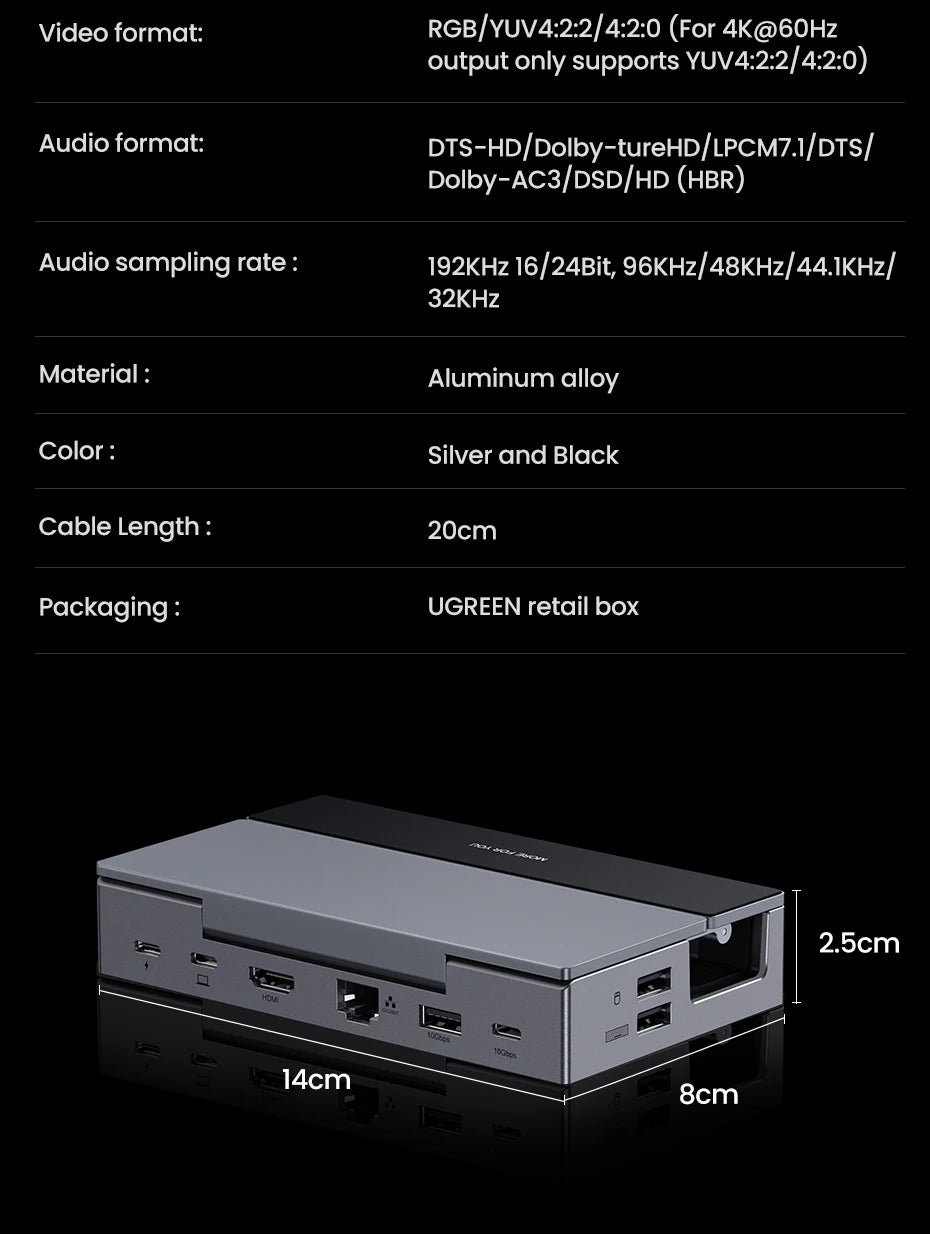 UGREEN 9-v-1 Steam Deck priklopna postaja s HDMI 4K60Hz, RJ45 Ethernet, PD100W, USB-A/C