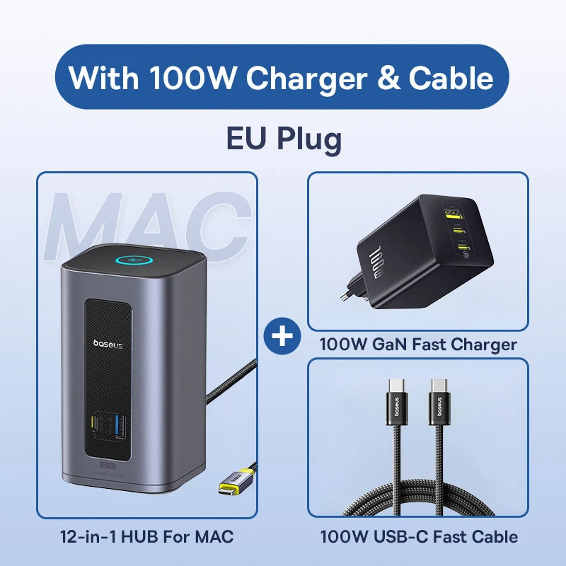 Bazna postaja Baseus 12-v-1 USB-C HUB | DisplayPort + HDMI 4K@60Hz MST, USB 3.2, RJ45, PD 100W