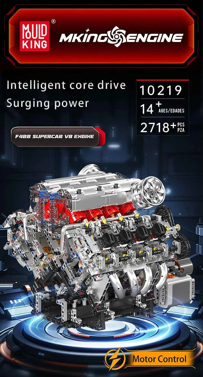 Mould King 10130 F488 Supercar V8 Engine Building Set | Technical Car Part - Limetastore