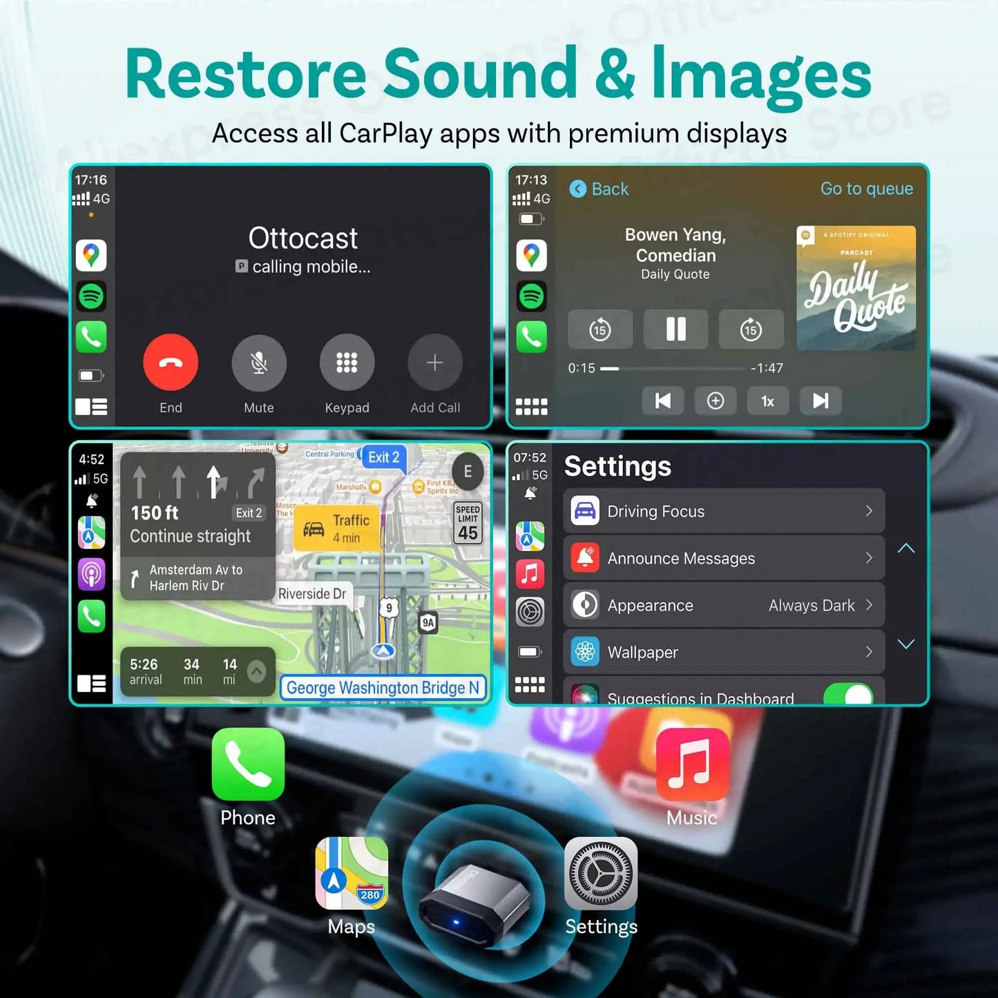 Brezžični adapter CarPlay OTTOCAST Mini Nova Cube 3.0