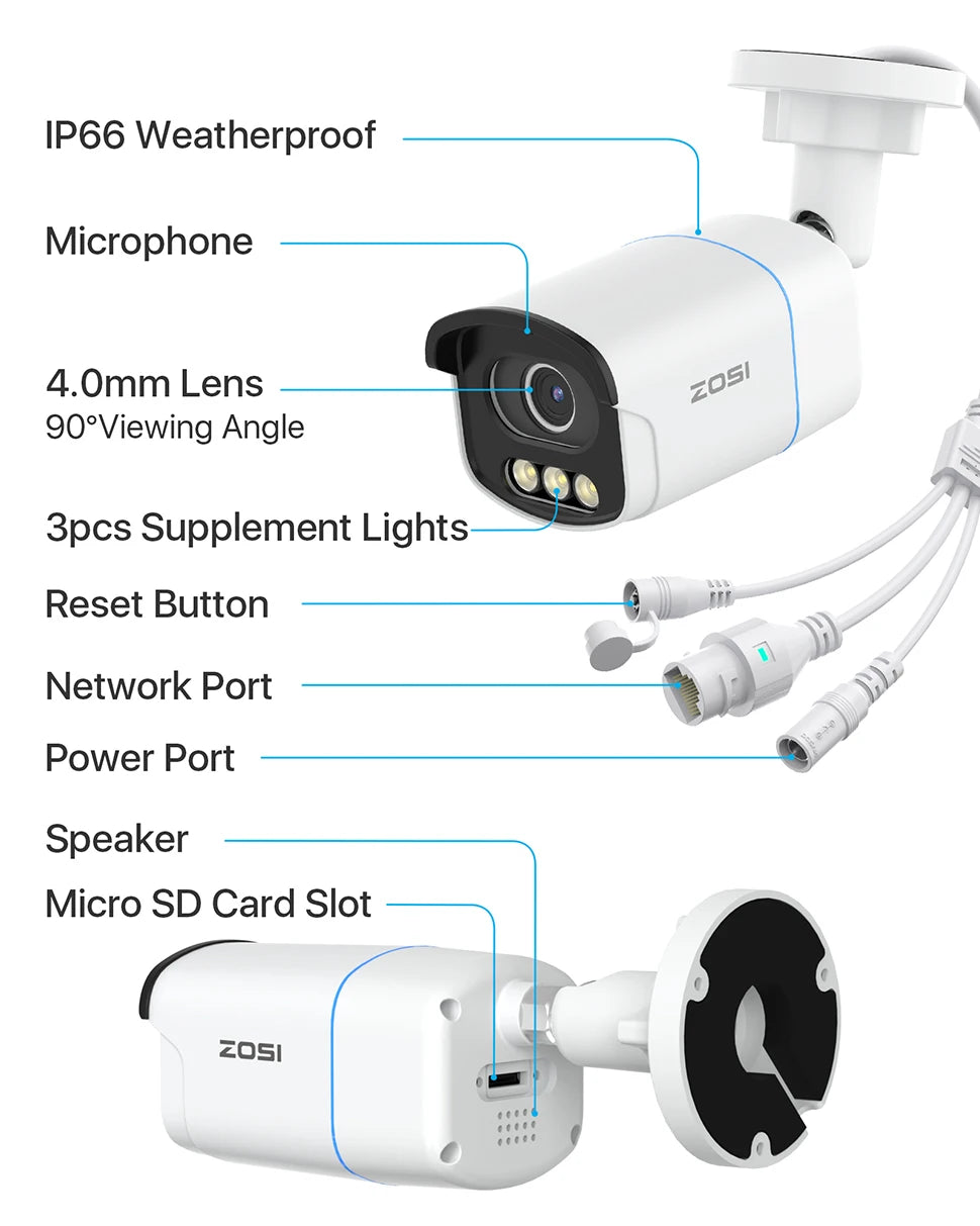 ZOSI C186 Aurora Lux 5MP 3K PoE IP kamera – nočni vid s pravimi barvami, velika zaslonka F1.0 in slikovni senzor 1/1,79''