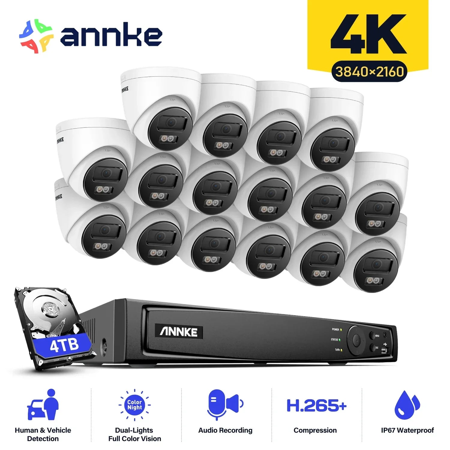 ANNKE 4K 8MP PoE CCTV sistem | 16-kanalni H.265 NVR, 12× 8MP EXIR kamere, 30 m nočni vid