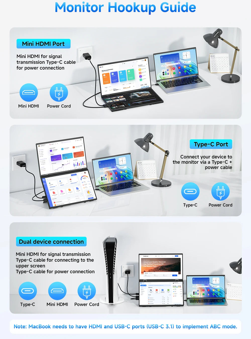 UPERFECT 15.6" Portable Dual Monitor - 1080P FHD IPS Folding Laptop Screen Extender with USB-C Plug & Play for Gaming and Travel - Limetastore