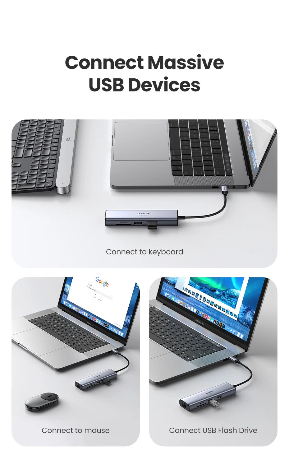 UGREEN 7-v-1 USB-C Hub s 4K60Hz HDMI, bralnikoma kartic SD/TF, USB 3.0 5Gbps, PD100W – Večvratni