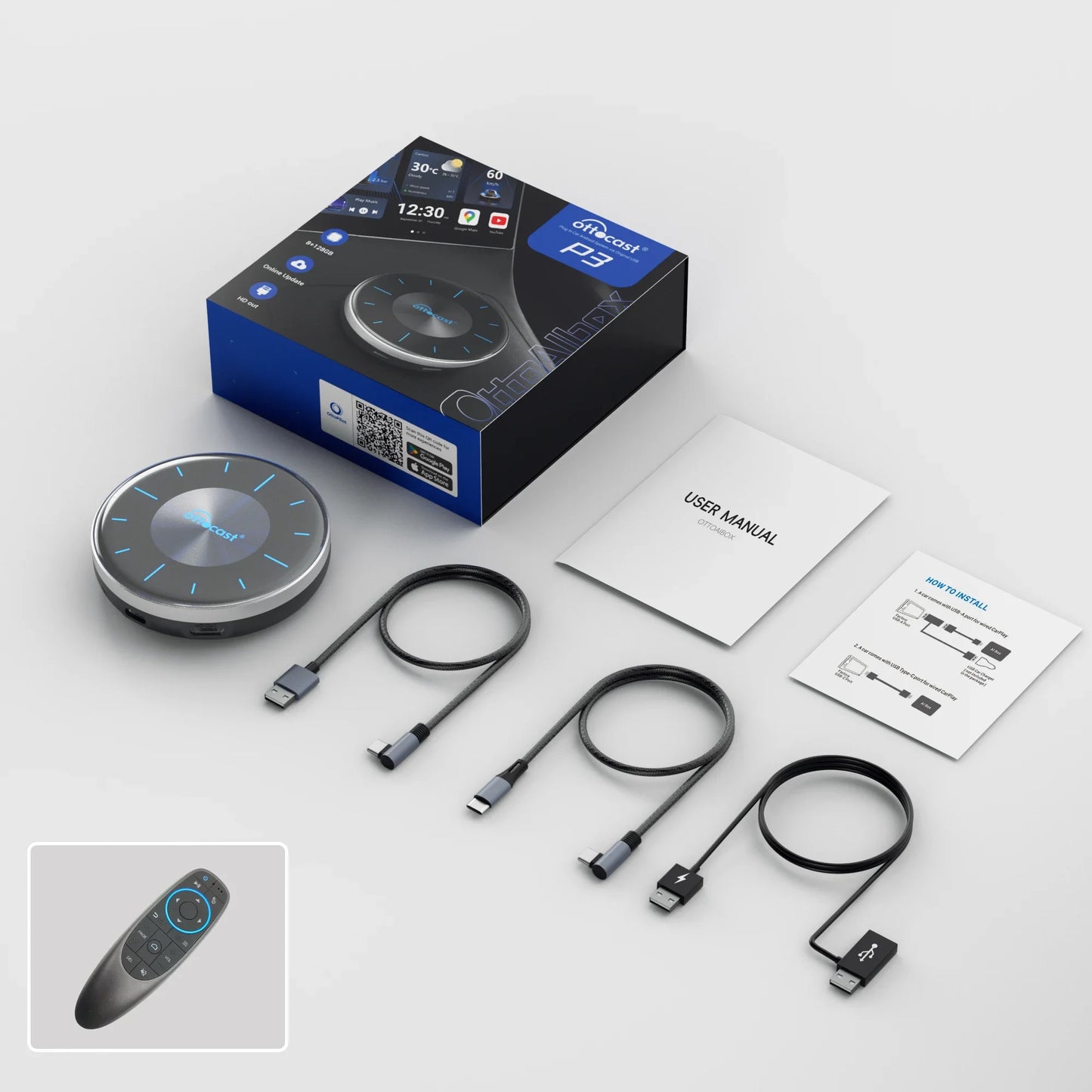 OTTOCAST Picasou 3 Wireless CarPlay AI Box with mini HDMI