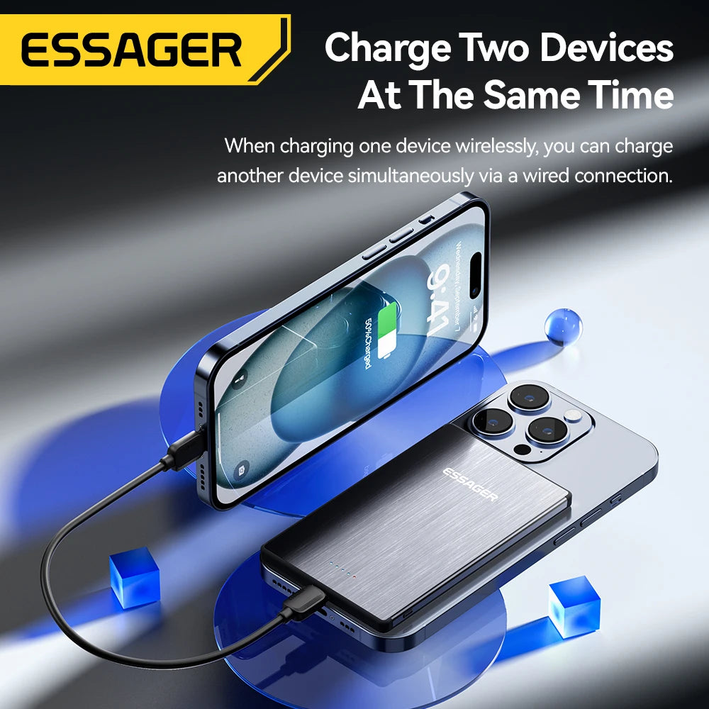 ESSAGER 20W magnetni brezžični polnilnik, 5000 mAh, tanek, MagSafe