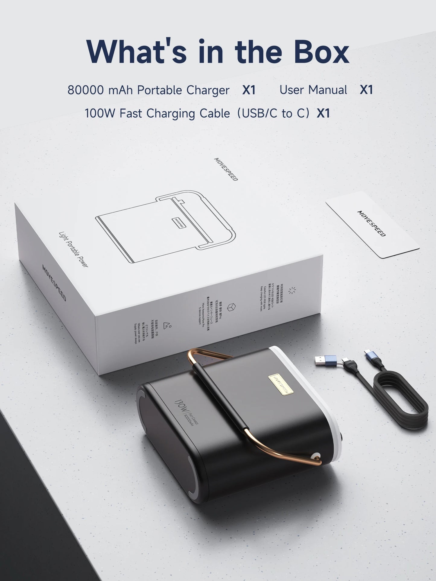 MOVESPEED 80000mAh Power Bank 100W PD Powerbank za hitro polnjenje, prenosna zunanja baterija, napajalna postaja za kampiranje na prostem, prenosni računalnik