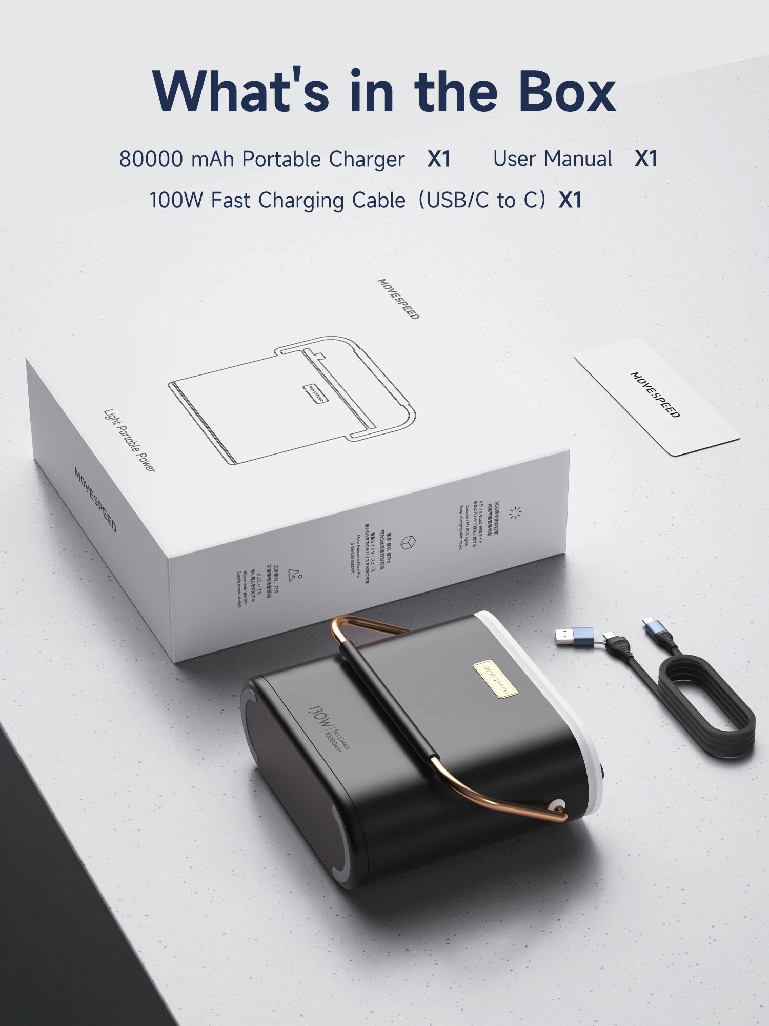 MOVESPEED 80000mAh Power Bank 100W PD Powerbank za hitro polnjenje, prenosna zunanja baterija, napajalna postaja za kampiranje na prostem, prenosni računalnik