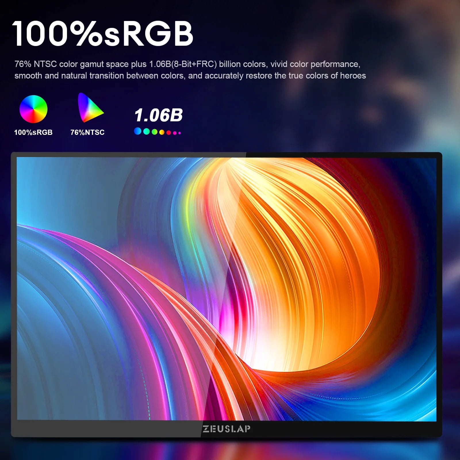ZEUSLAP 16" 2.5K 144Hz Touch Portable Monitor | 2560×1600, 100% sRGB, 500 nits