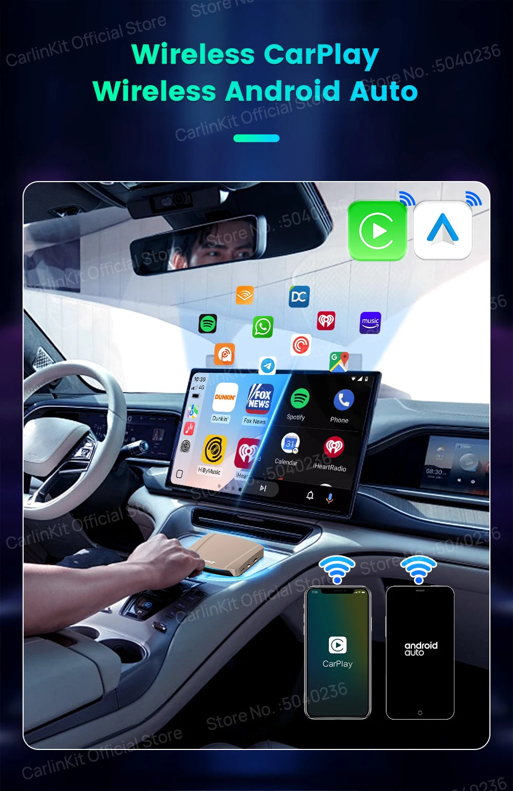 CarlinKit Tbox-Ultra Android 15 8+128GB Brezžični CarPlay AI Box
