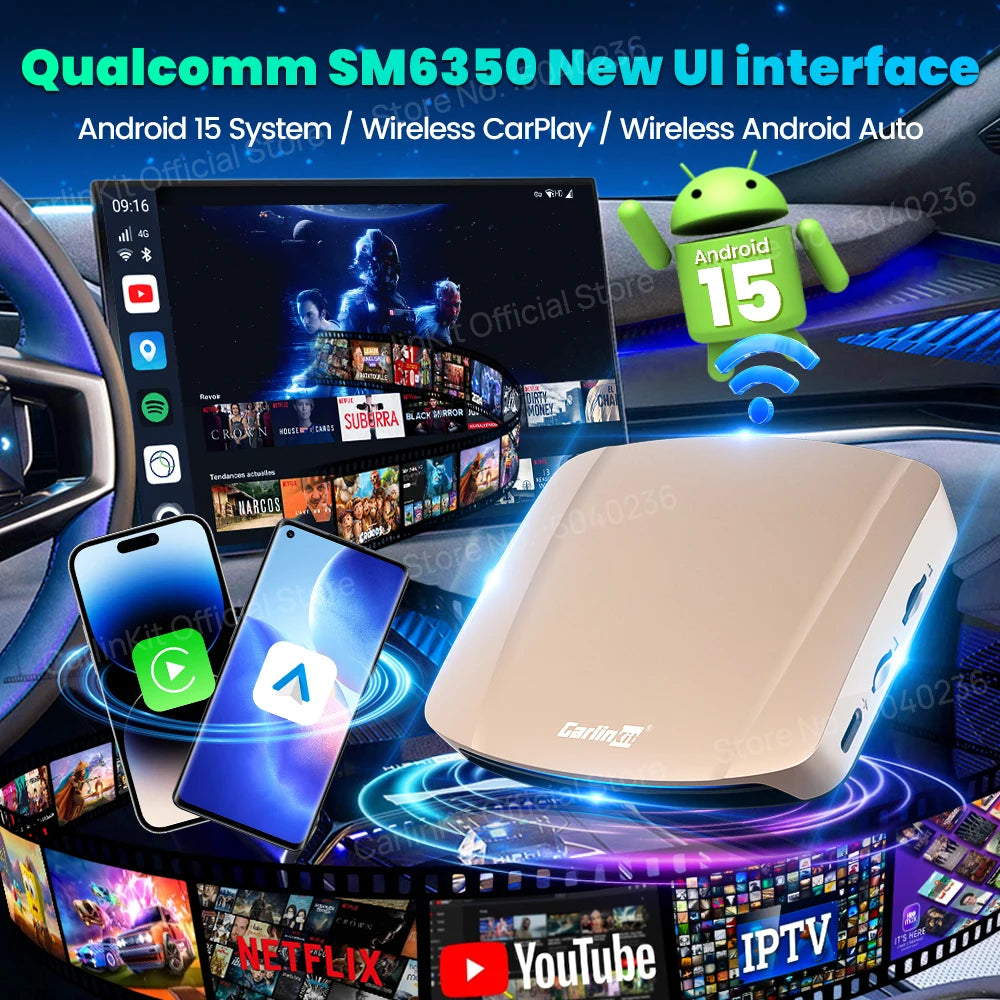 CarlinKit Tbox-Ultra Android 15 8+128GB Brezžični CarPlay AI Box