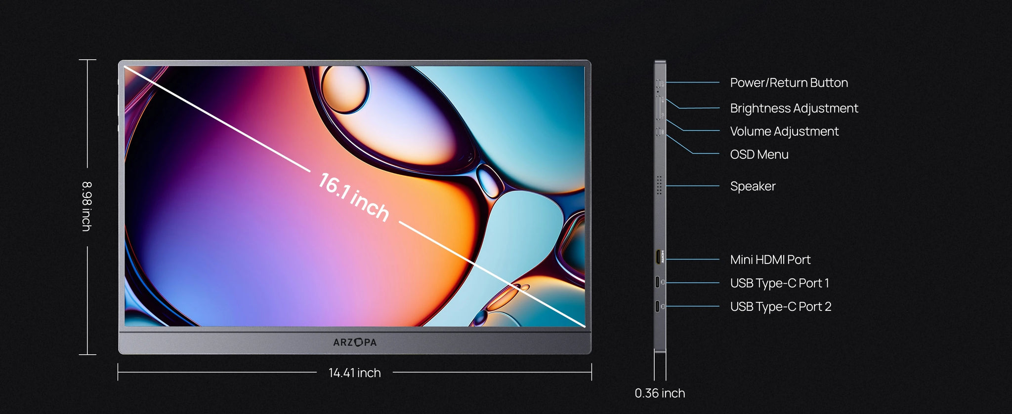 ARZOPA Z3FC 16.1" Portable Monitor | 2.5K QHD, 180Hz, HDR, IPS, Gaming & Work