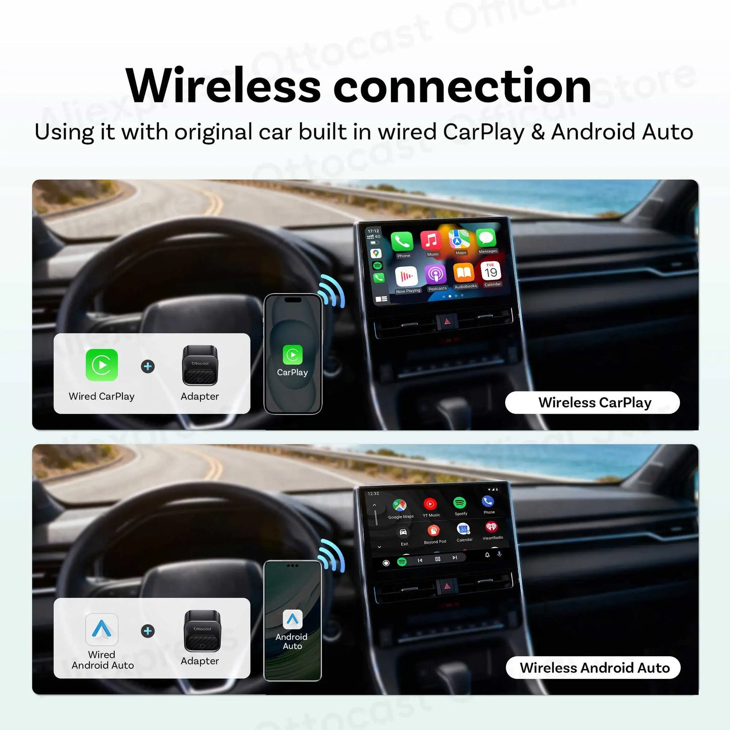 Brezžični adapter OTTOCAST Mini Core za CarPlay in Android Auto