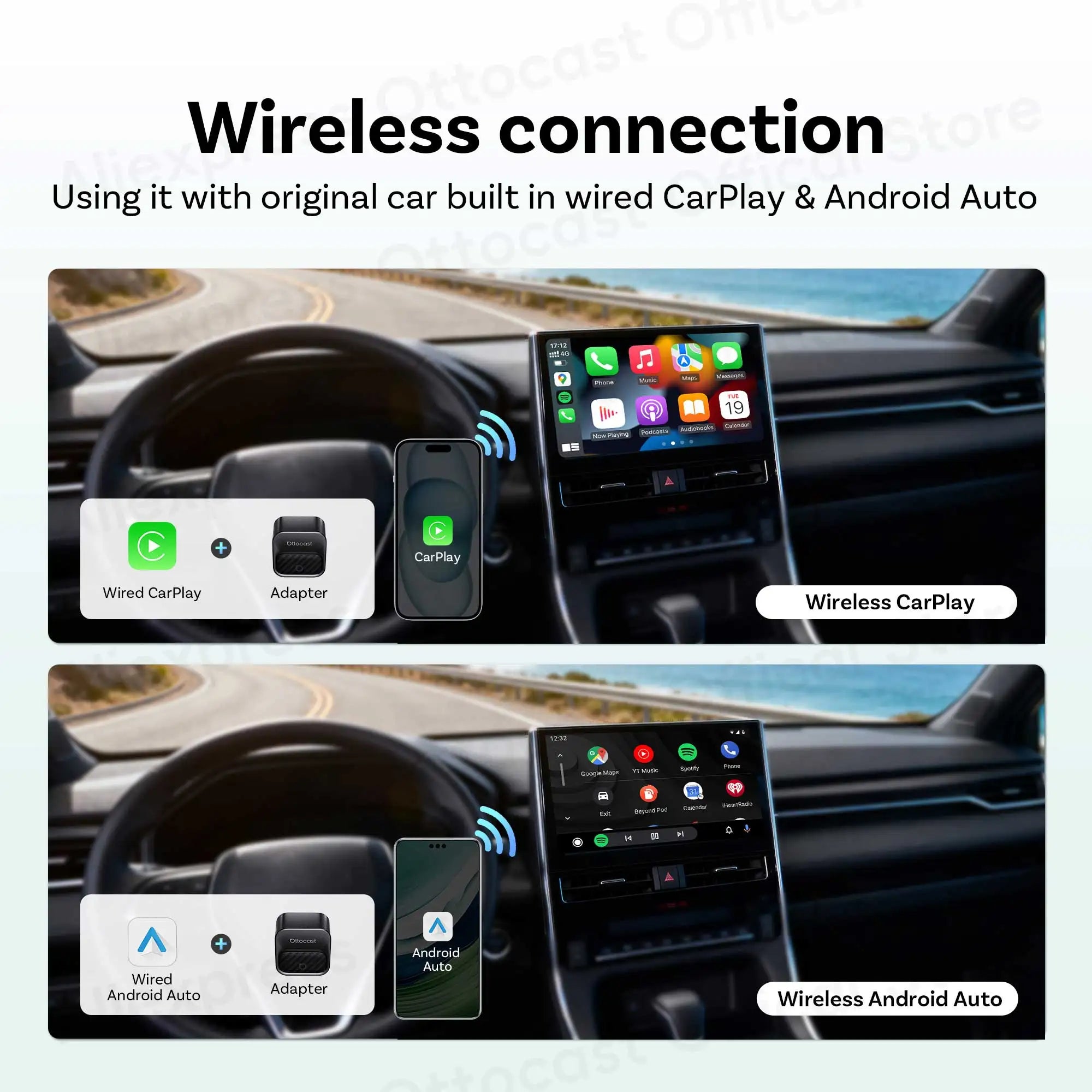 Brezžični adapter OTTOCAST Mini Core za CarPlay in Android Auto