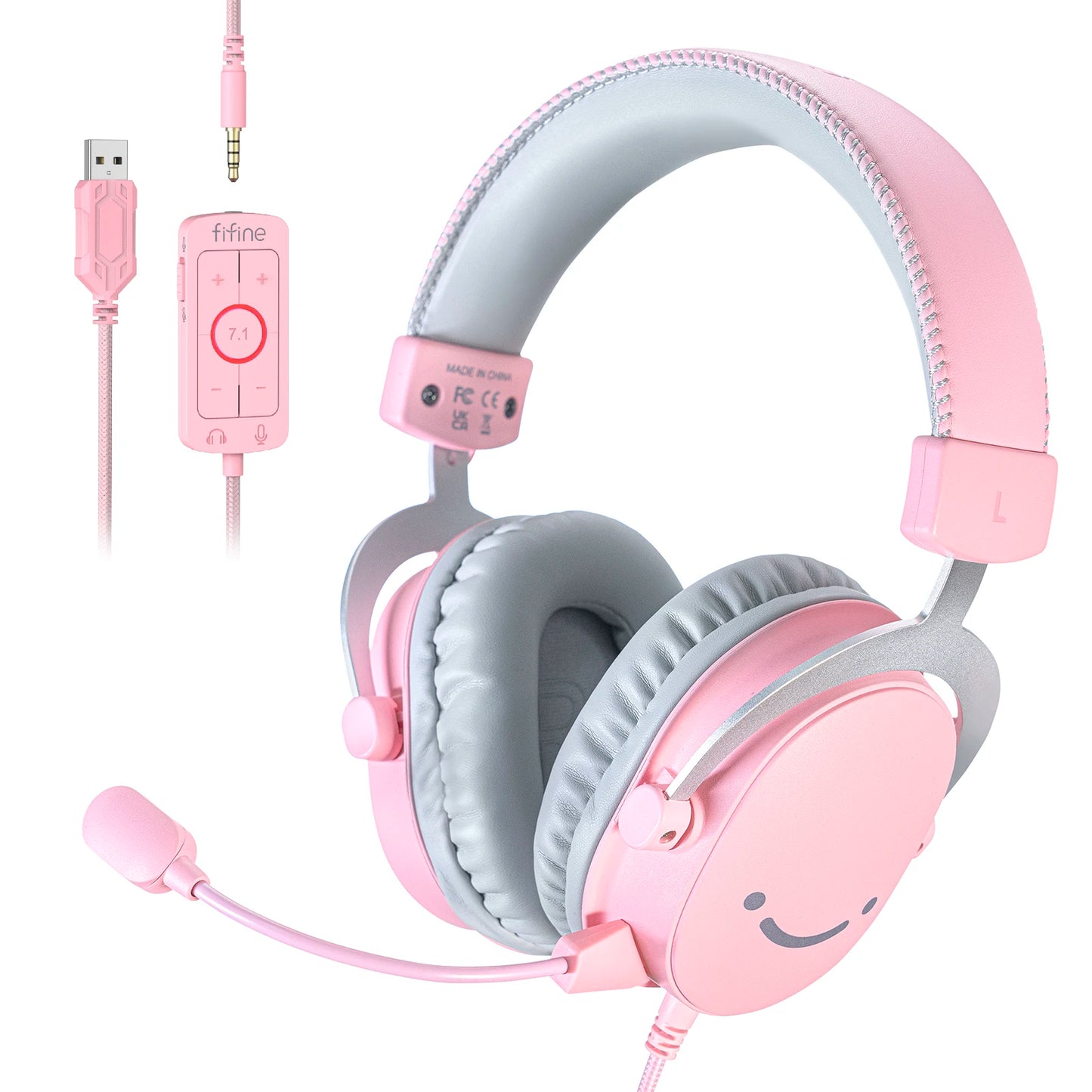 FIFINE Ampligame H9W bele igralne slušalke | 7.1 prostorski zvok in dvojni 3,5 mm/USB priključek