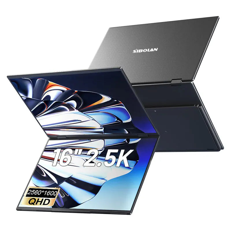 Sibolan 16 inch 2.5K Dual Screen Portable Monitor Laptop Foldable Extender 2560x1600P 60Hz USB-C HDMI Port For Gaming & Mac, Win - Limetastore