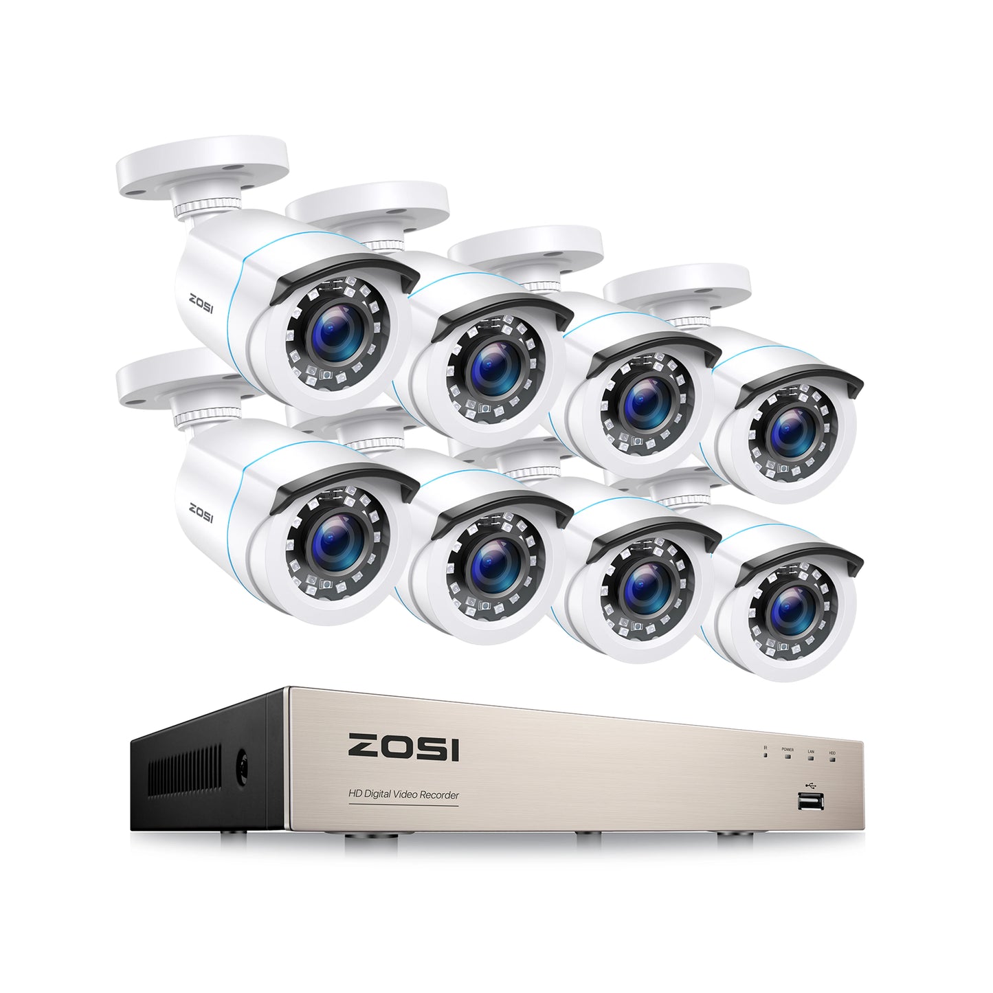 Žični varnostni sistem s kamerami ZOSI 8CH 1080p – H.265+ DVR z 8 zunanjimi kamerami CCTV 2MP