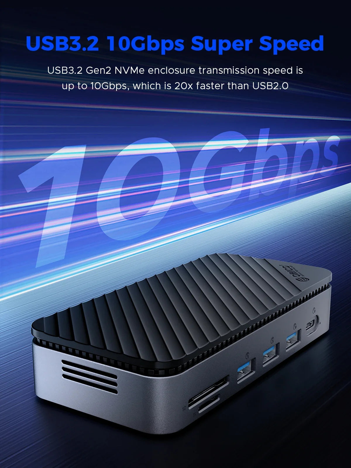 ORICO M2P11 USB‑C Display Hub with Cooling Fan, M.2 NVMe/SATA SSD Enclosure