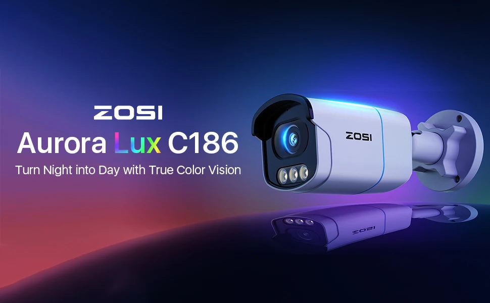 ZOSI C186 Aurora Lux 5MP 3K PoE IP kamera – nočni vid s pravimi barvami, velika zaslonka F1.0 in slikovni senzor 1/1,79''