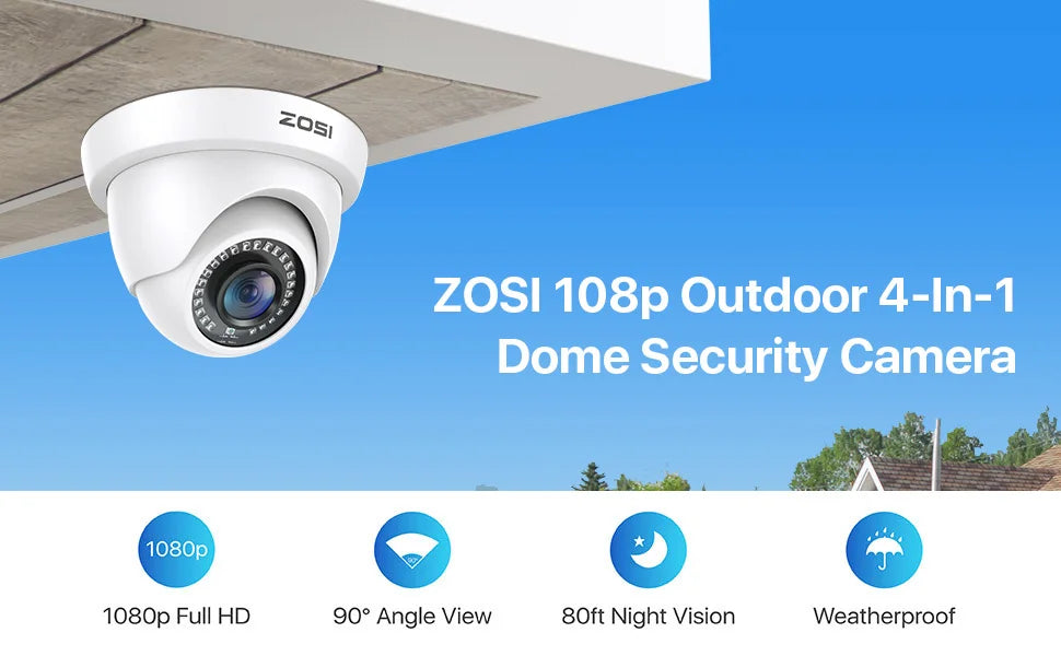 ZOSI 1080p 2MP 4-v-1 kupolasta varnostna kamera – hibridni CCTV TVI/CVI/AHD/CVBS z IR-osvetljevanjem