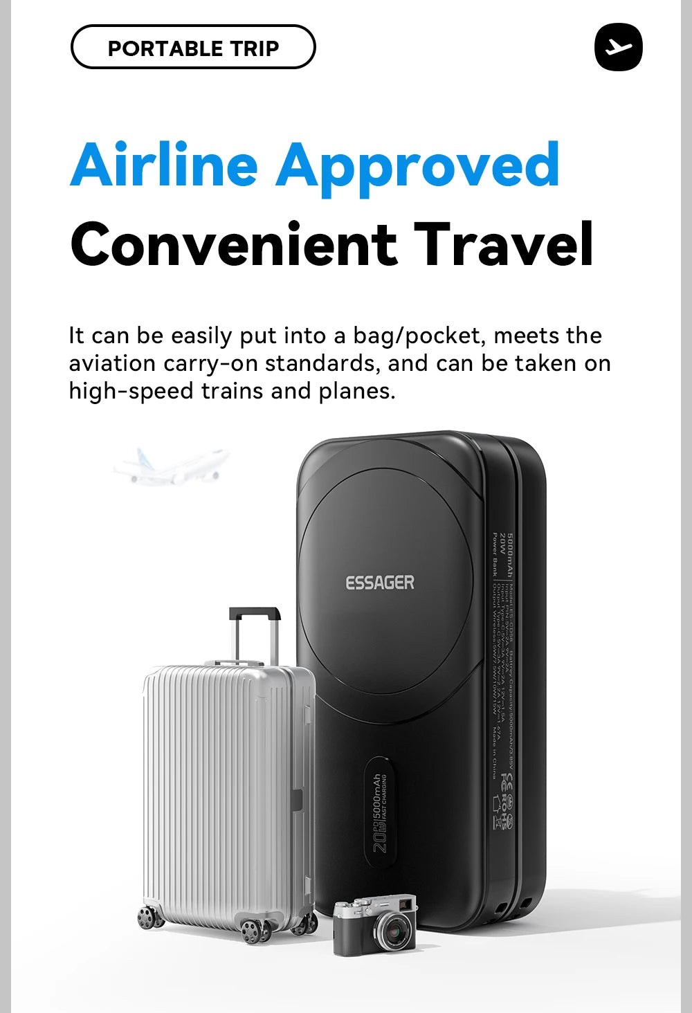 ESSAGER 3-v-1 magnetna 65W GaN polnilna baterija 5000 mAh